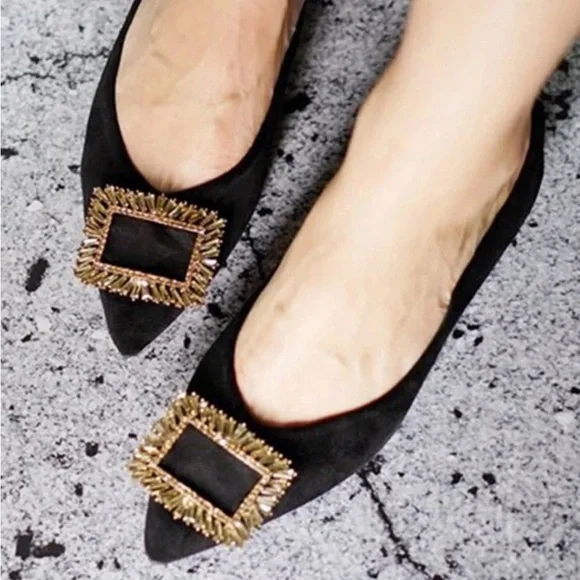 C.Paravano Women’s Alessia Embellished Suede Middle Heel Pumps! - Picture 5 of 12